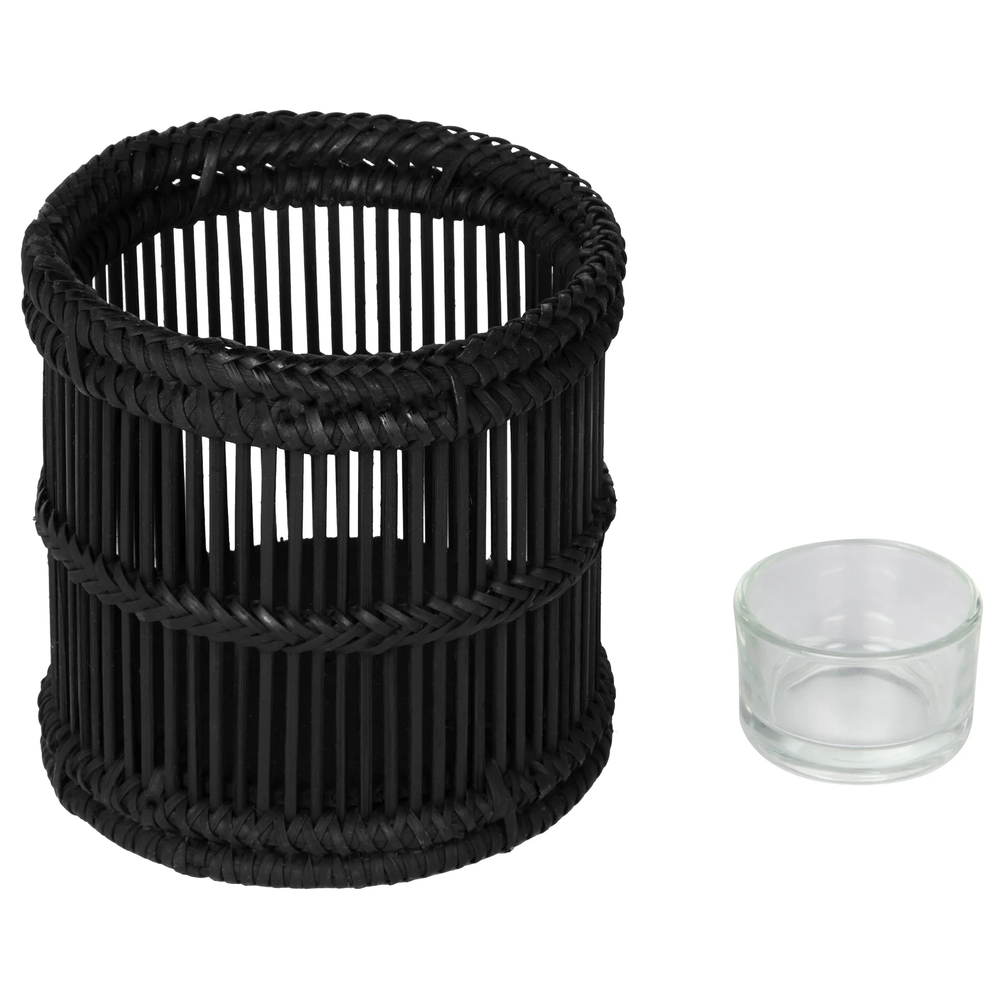 Baja Hurricane Decorative Rattan Candle Holders, Black