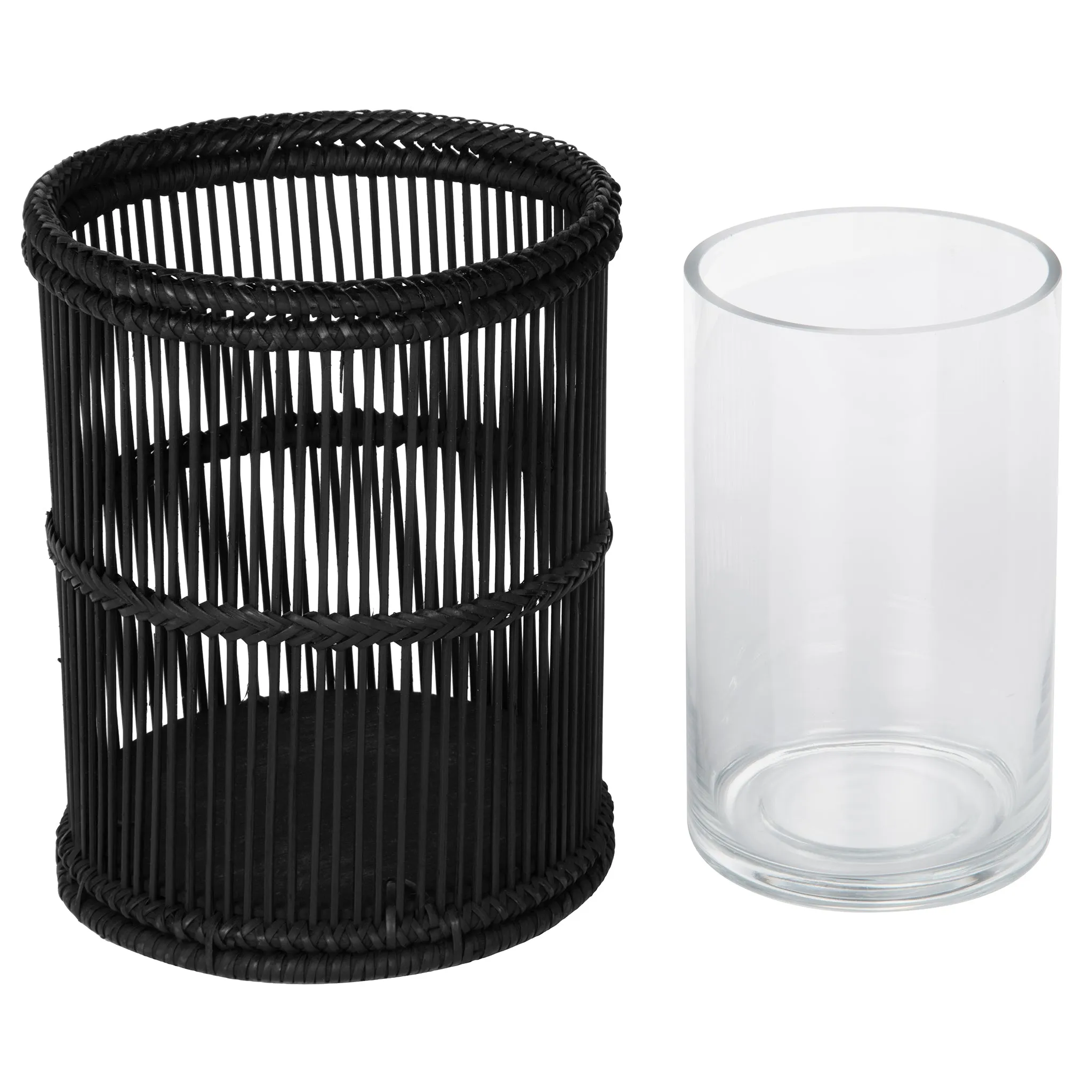 Baja Hurricane Decorative Rattan Candle Holders, Black