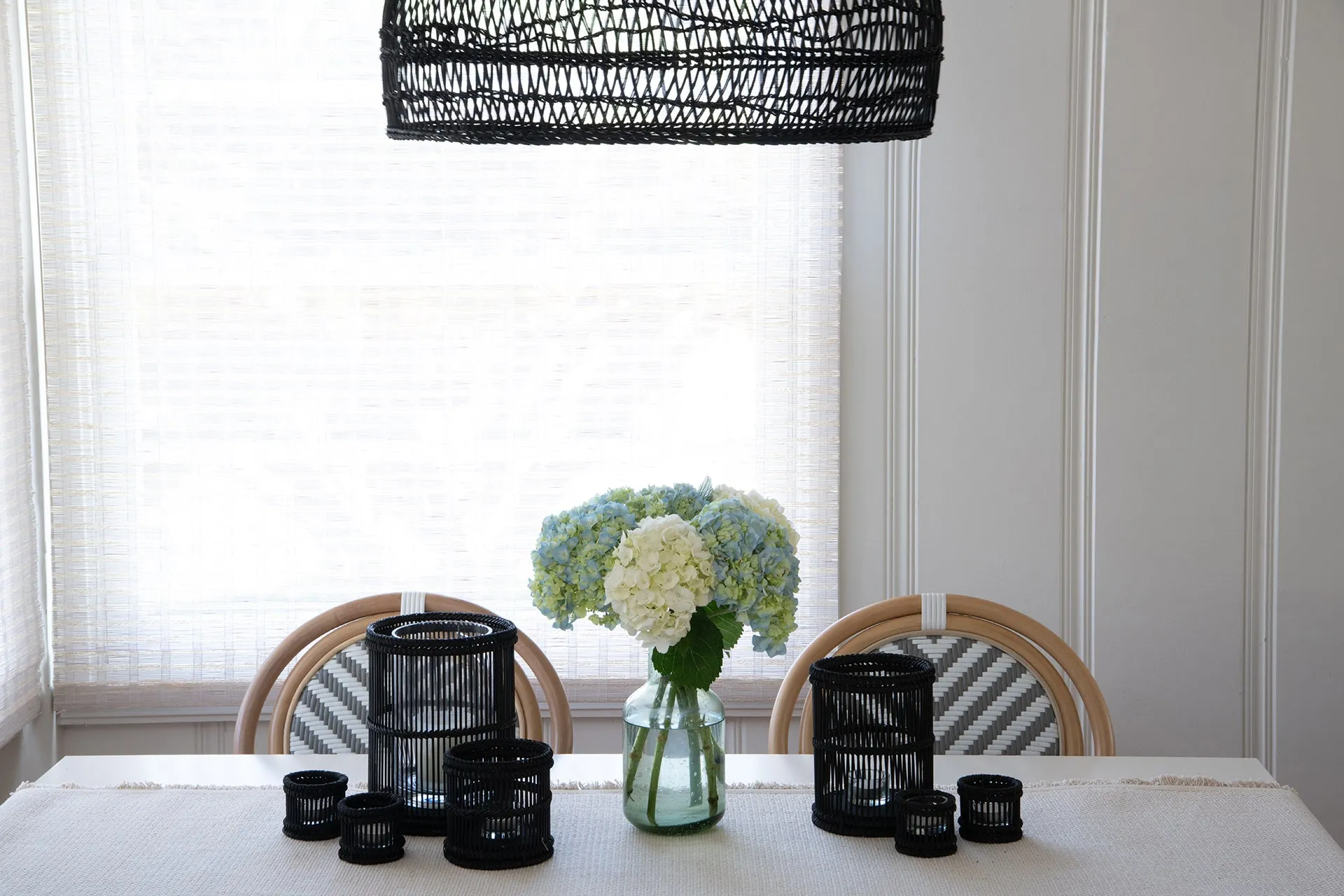 Baja Hurricane Decorative Rattan Candle Holders, Black