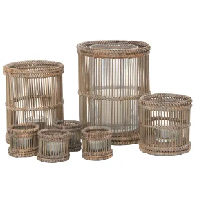 Baja Hurricane Rattan Candle Holders, Natural