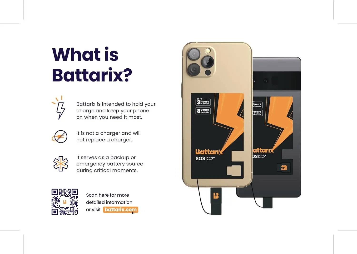 BATTARIX SOS Charge Card - Ultra-Thin Credit Card Sized Portable Charger & Battery Bank - External Battery Lightning Phone Charger for Android and iPhone Models (Single Use, Pre Charged)