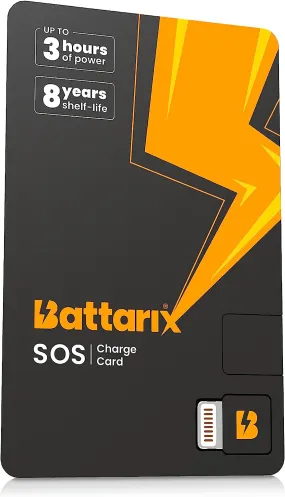 BATTARIX SOS Charge Card - Ultra-Thin Credit Card Sized Portable Charger & Battery Bank - External Battery Lightning Phone Charger for Android and iPhone Models (Single Use, Pre Charged)