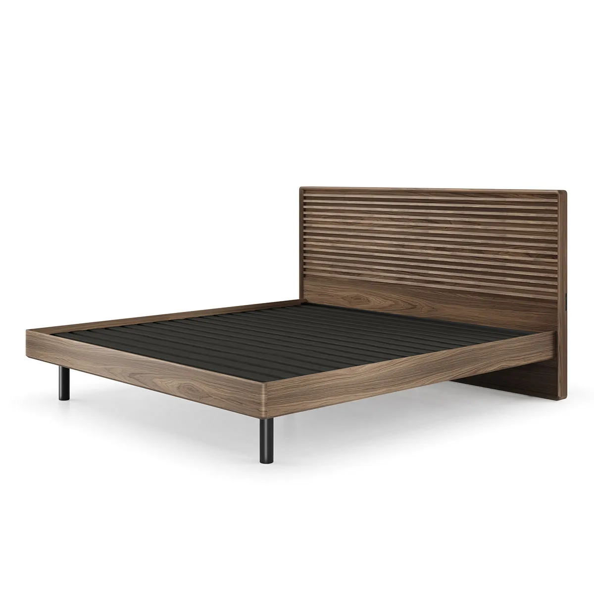 BDI Cross-LINQ 9129 King Size Bed with Slatted Headboard and Integrated Charging Stations (Natural Walnut)