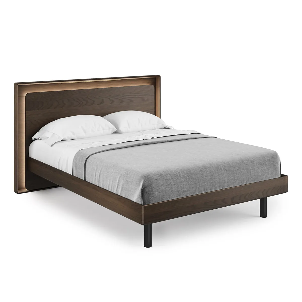 BDI Up-LINQ 9117 Queen Size Bed with Dual-Level Headboard, Dimmable Accent Lighting, and Integrated Power Stations (Toasted Oak)