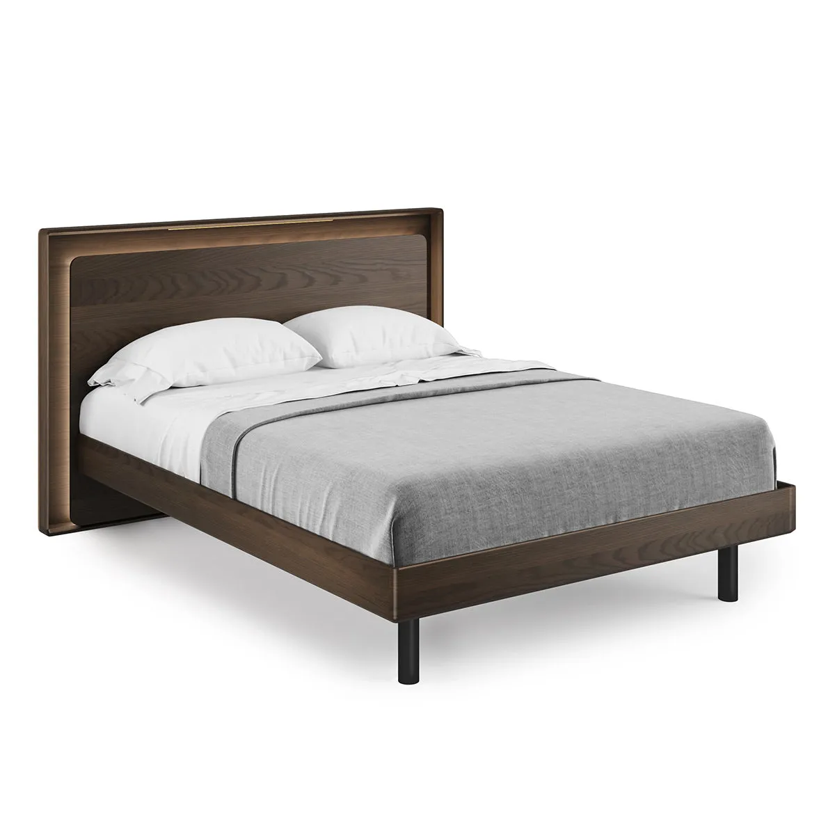 BDI Up-LINQ 9117 Queen Size Bed with Dual-Level Headboard, Dimmable Accent Lighting, and Integrated Power Stations (Toasted Oak)