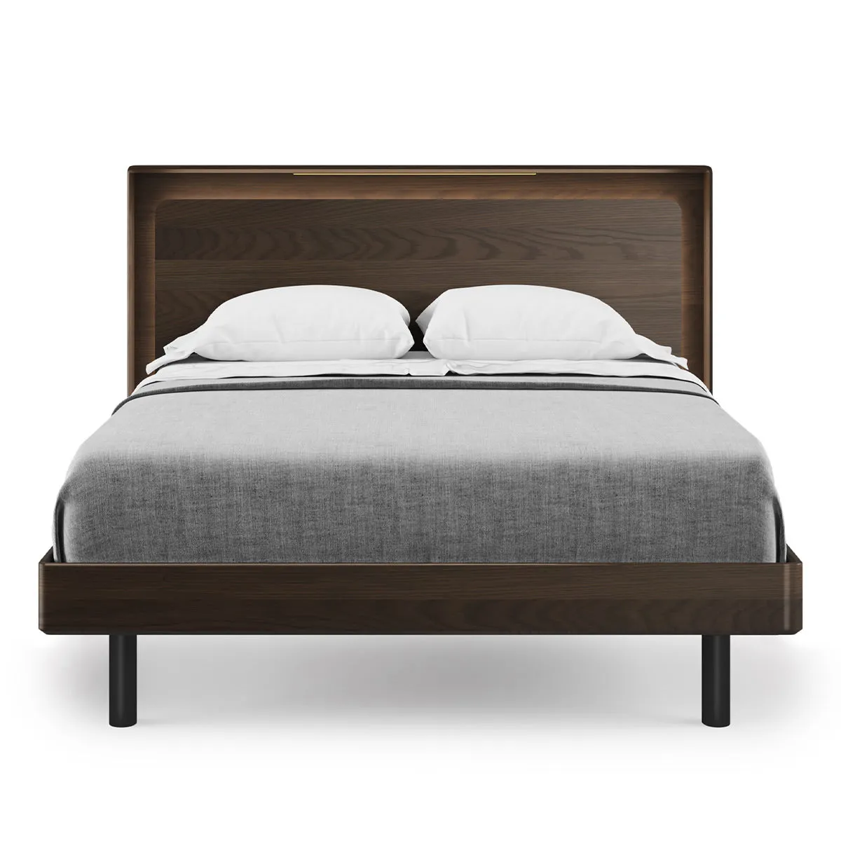 BDI Up-LINQ 9117 Queen Size Bed with Dual-Level Headboard, Dimmable Accent Lighting, and Integrated Power Stations (Toasted Oak)