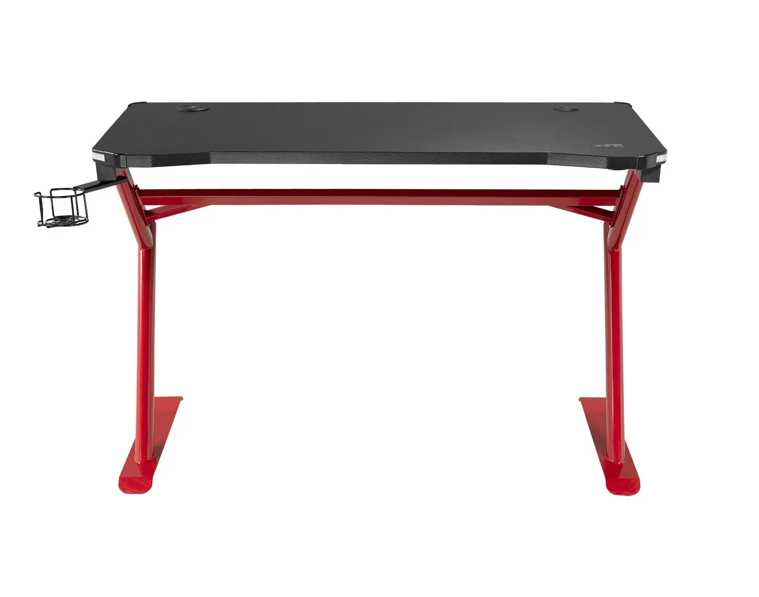 Black & Red Gaming Office Desk With LED, Touch Control, Wireless Charging Ports, Cup & Headset Holders- Model #8028B
