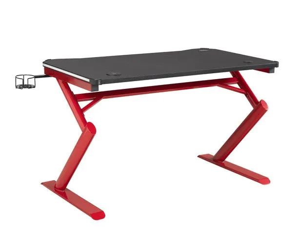 Black & Red Gaming Office Desk With LED, Touch Control, Wireless Charging Ports, Cup & Headset Holders- Model #8028B