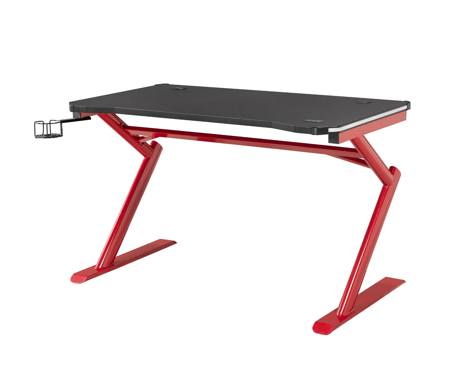 Black & Red Gaming Office Desk With LED, Touch Control, Wireless Charging Ports, Cup & Headset Holders- Model #8028B