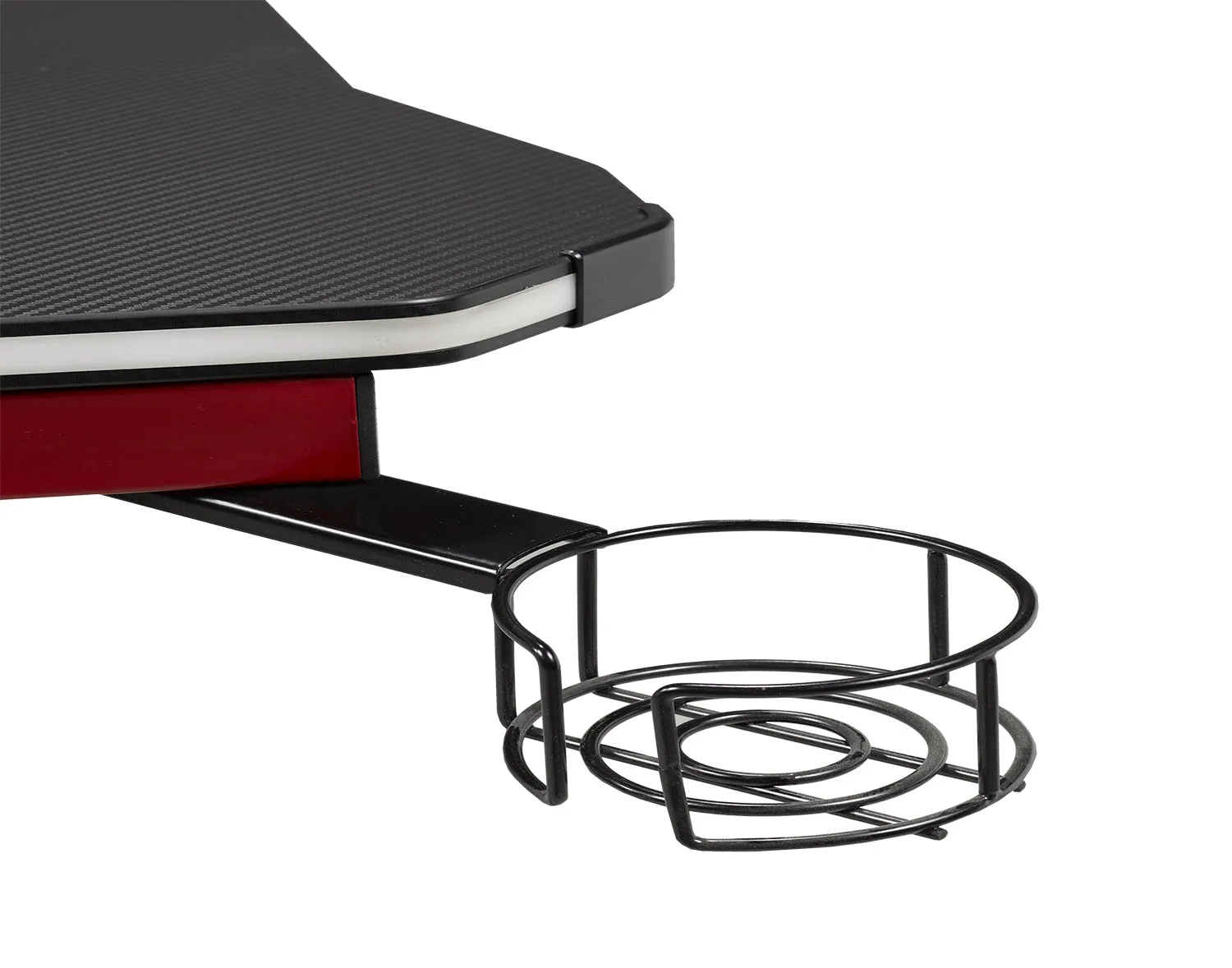 Black & Red Gaming Office Desk With LED, Touch Control, Wireless Charging Ports, Cup & Headset Holders- Model #8028B