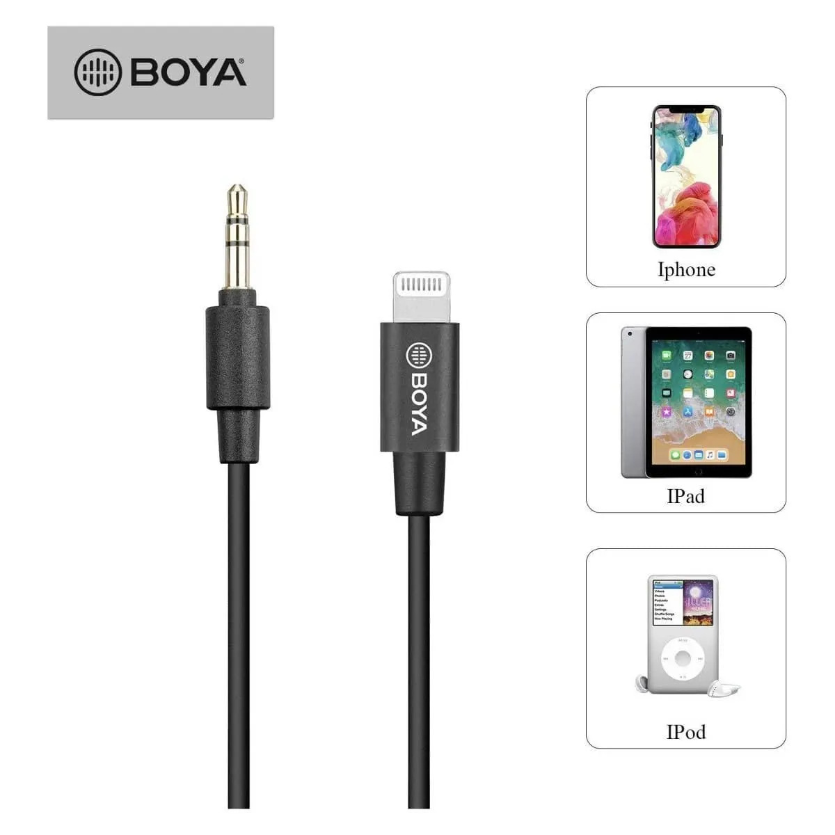 BOYA BY-K1 3.5mm TRS (Male) to Lightning (Male) Audio Adapter