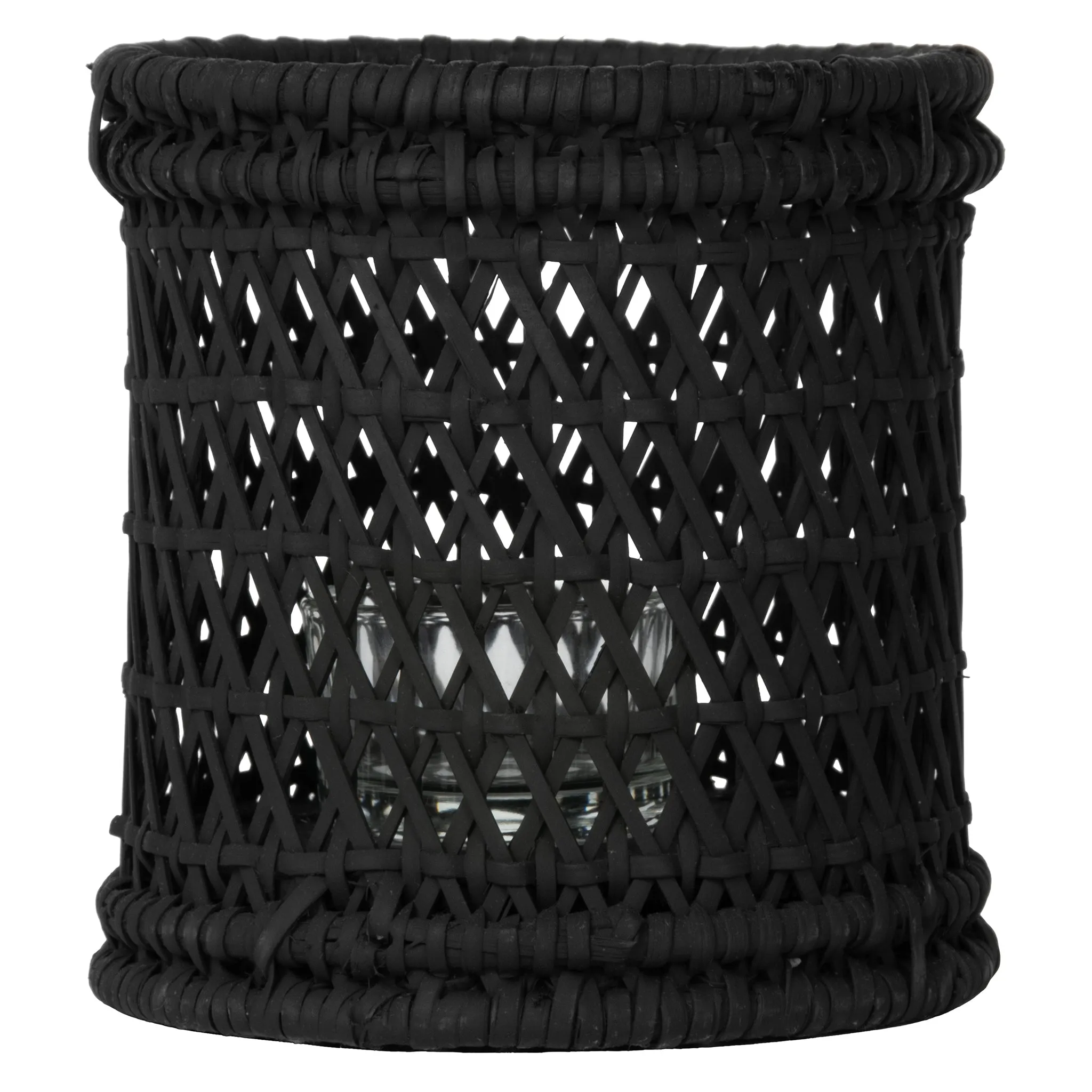 Cabo Hurricane Decorative Rattan Candle Holders, Black