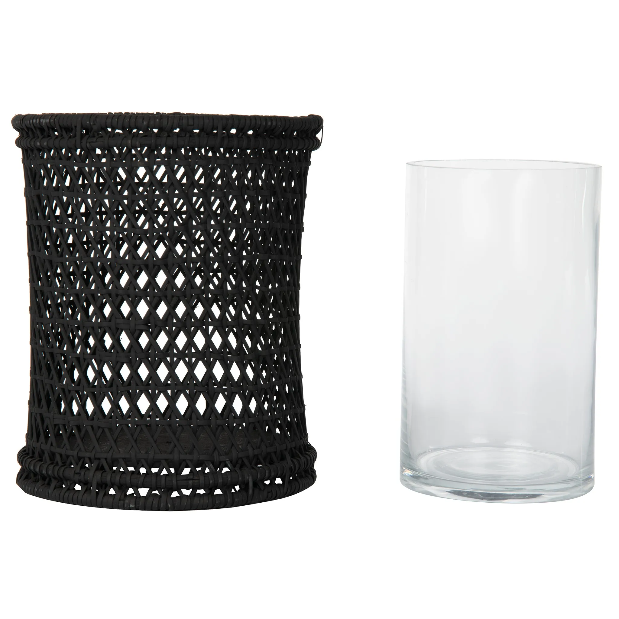 Cabo Hurricane Decorative Rattan Candle Holders, Black
