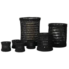 Cabo Hurricane Decorative Rattan Candle Holders, Black