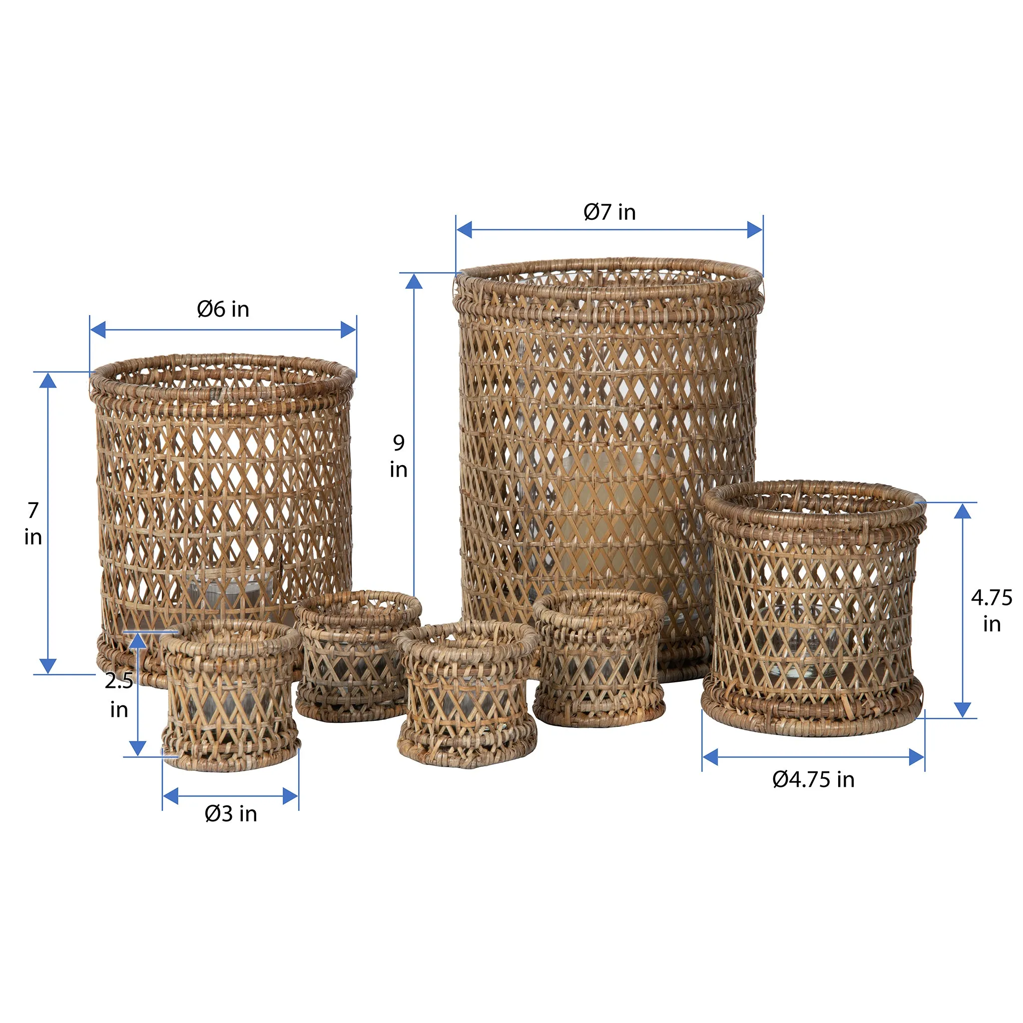 Cabo Hurricane Rattan Candle Holders, Natural