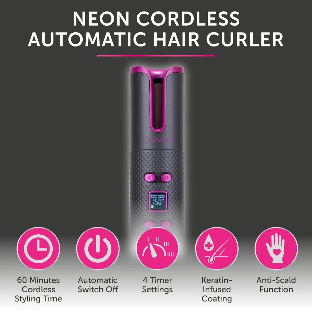 Carmen Neon Cordless Automatic Curler  - Graphite