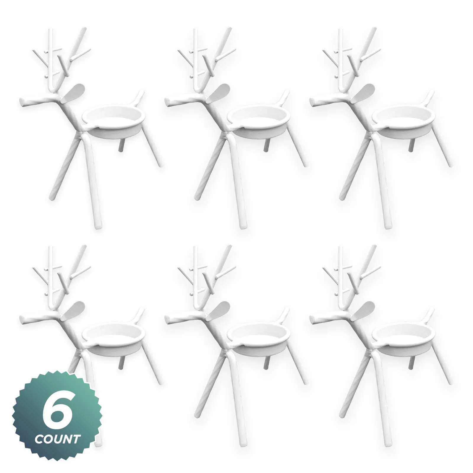 Christmas Home Decor - Holiday Reindeer White Metal Tea Light Candle Holder Table Decorations and Centerpieces, Set of 6