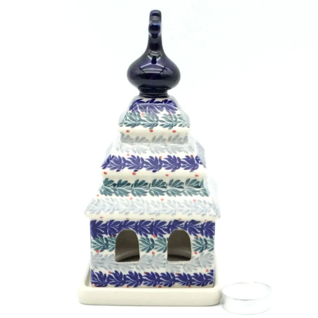 Church Tea Candle Holder in Spruce Garland