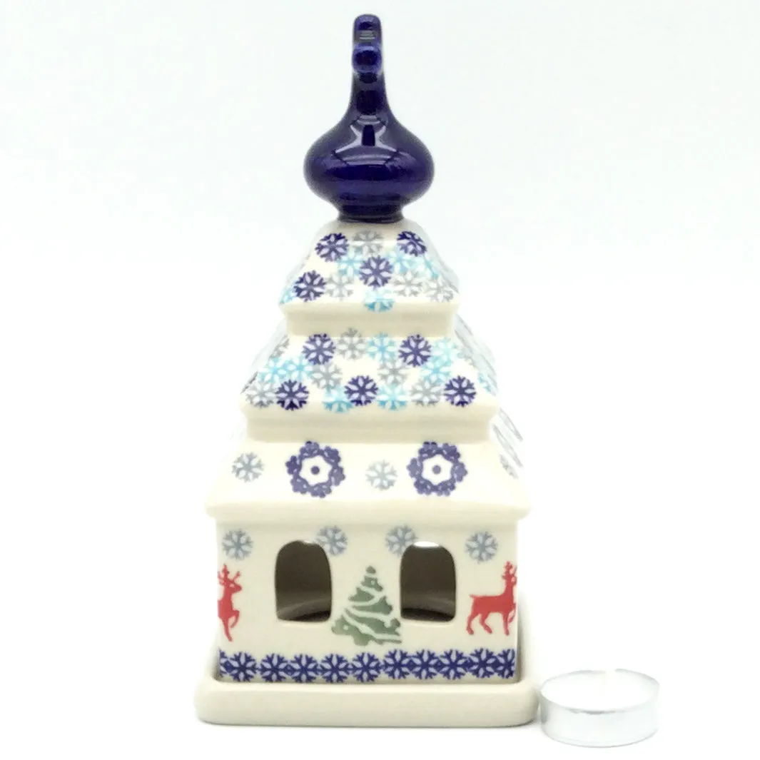 Church Tea Candle Holder in Winter Reindeer