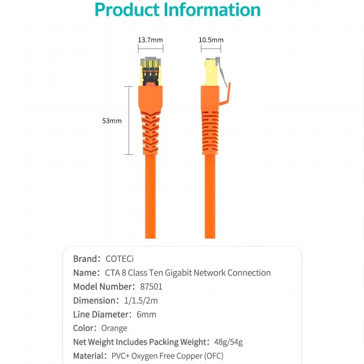 COTECi CTA 8 Class 10 Gigabit Ethernet Cable 2M - 87501