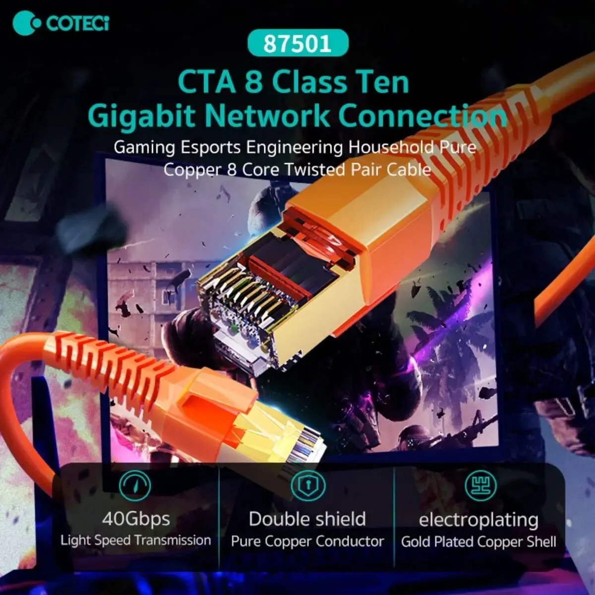 COTECi CTA 8 Class 10 Gigabit Ethernet Cable 2M - 87501