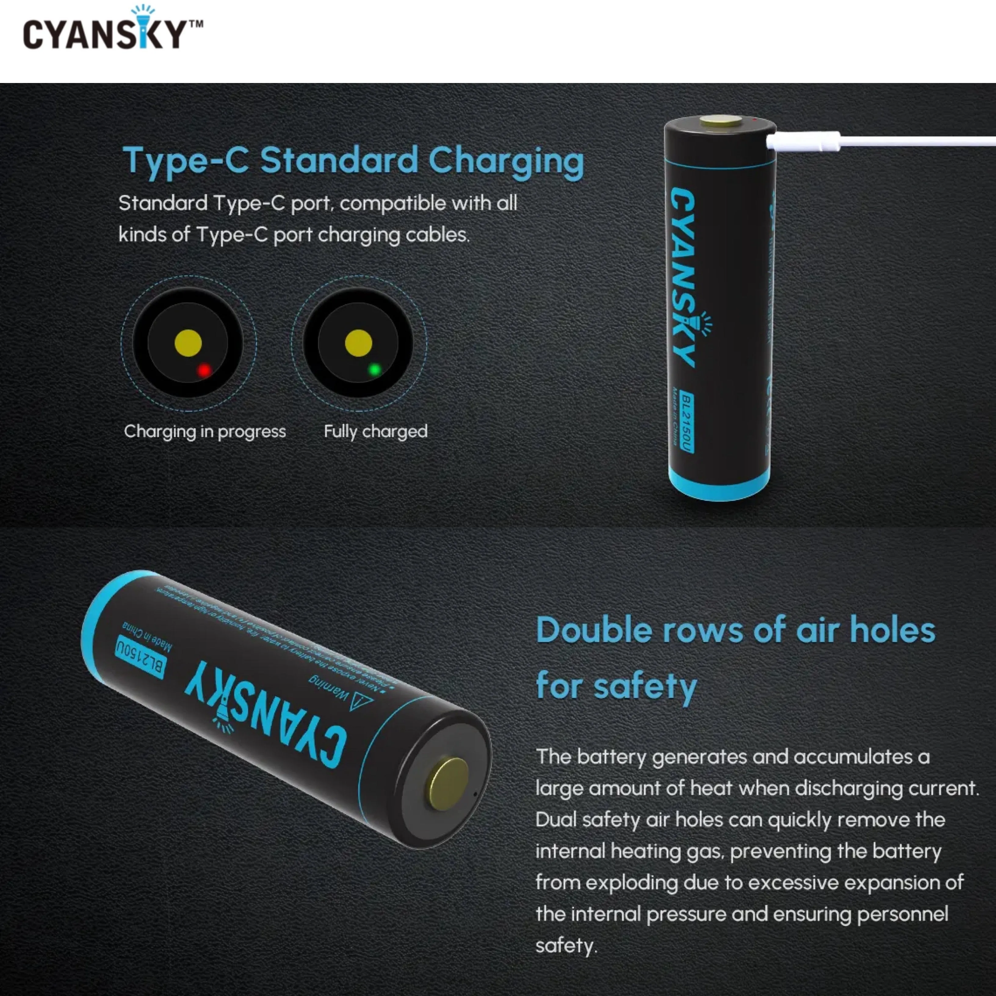 Cyansky BL2150U 21700 5000mAh 3.6V 10A Li-ion Rechargeable Battery