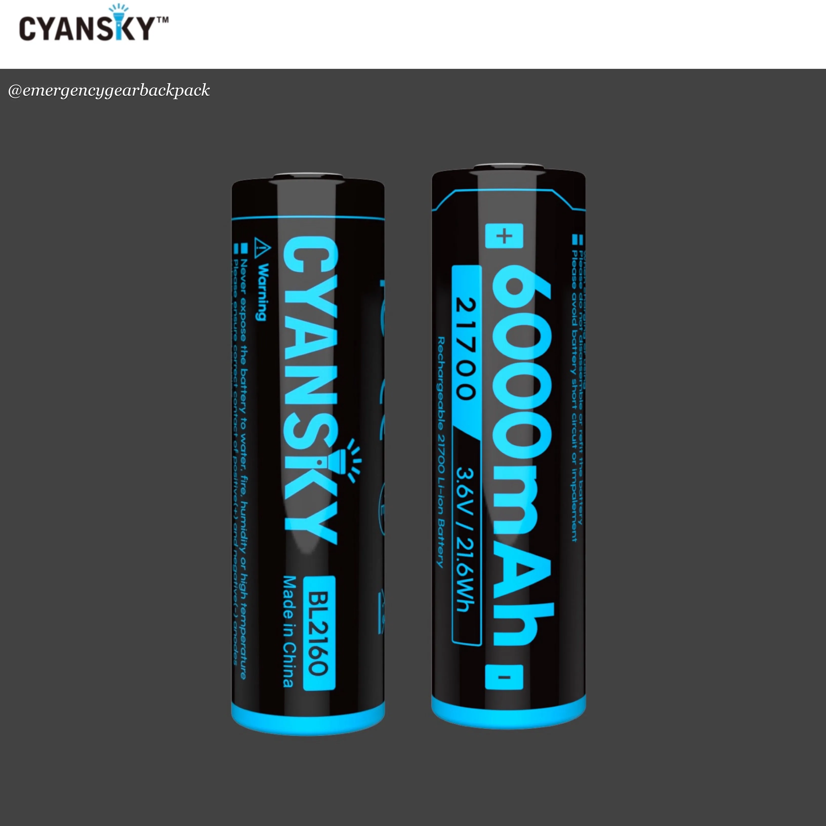 Cyansky BL2160U 21700 6000mAh 3.6V 12A Li-ion Rechargeable Battery
