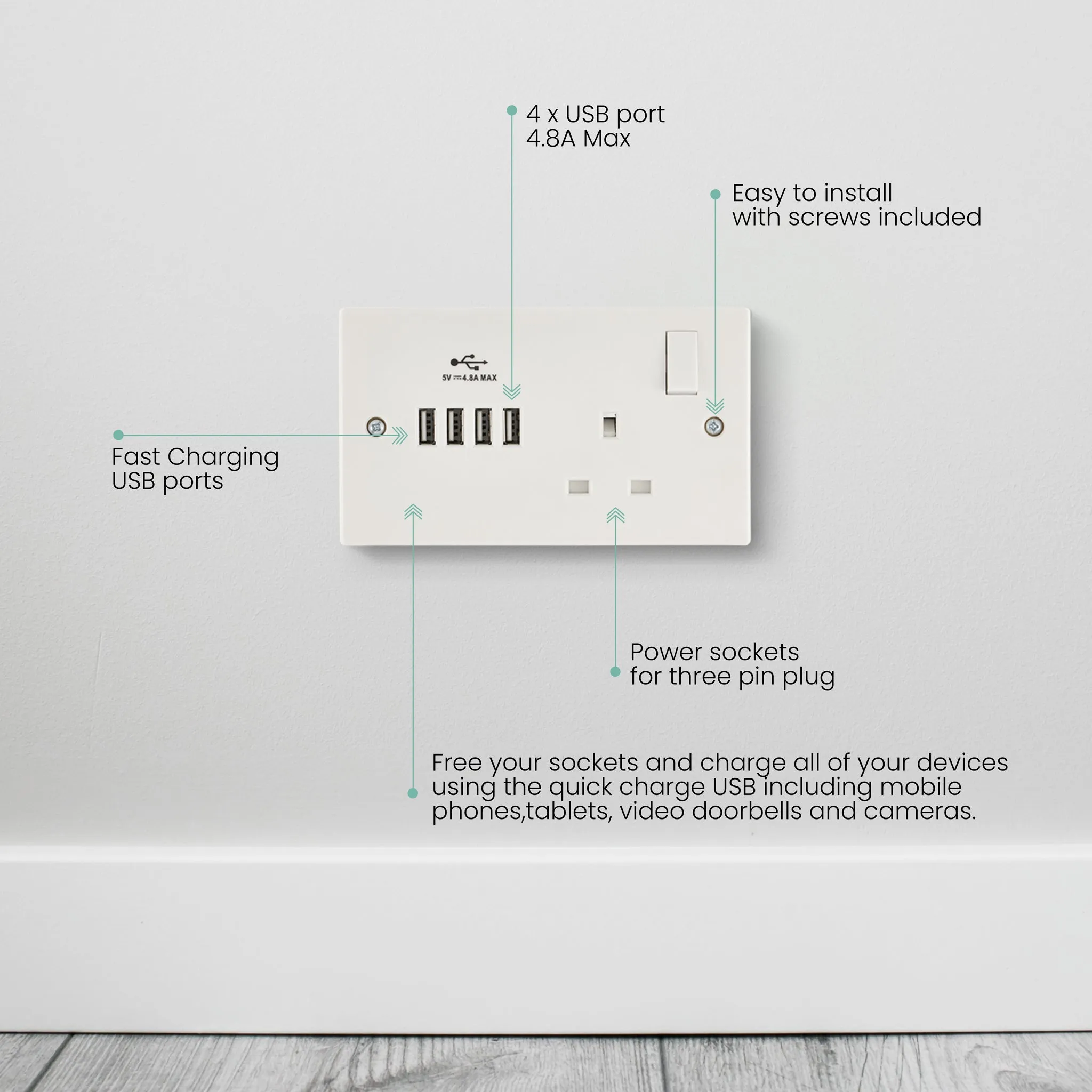Daewoo Single Socket With 4 USB Ports