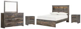 Drystan Full Bookcase Bed with Mirrored Dresser and 2 Nightstands in Multi