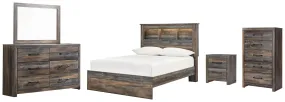 Drystan Full Bookcase Bed with Mirrored Dresser, Chest and Nightstand in Multi