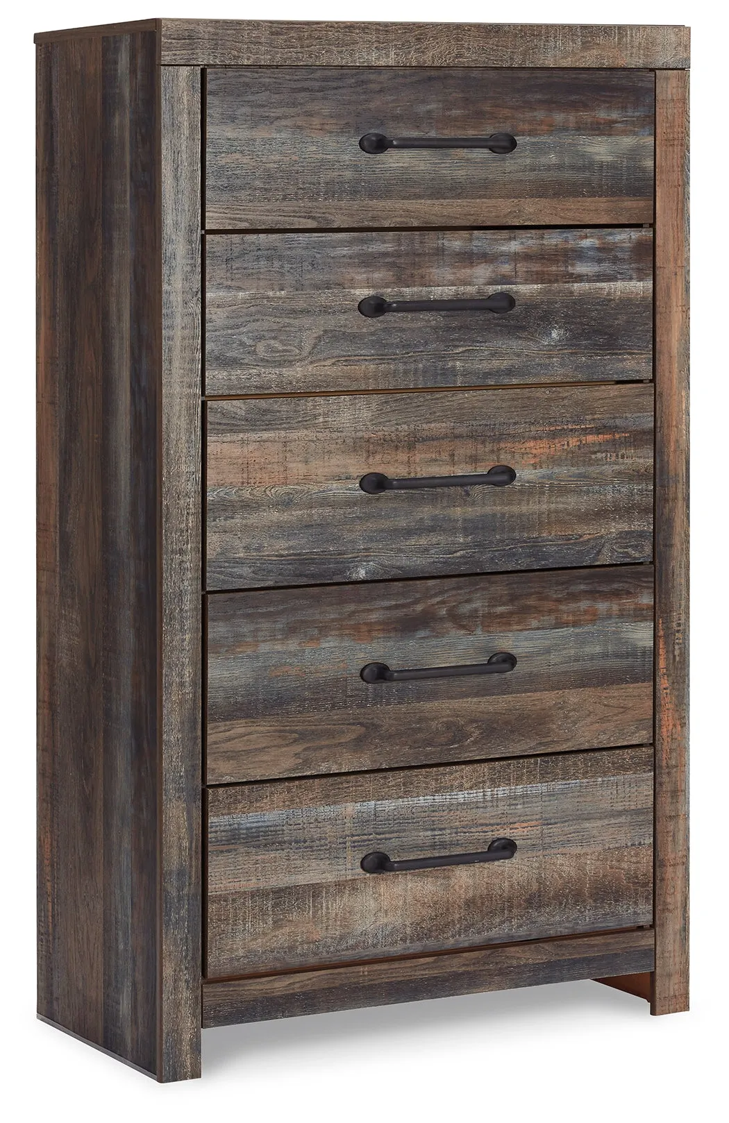 Drystan Full Bookcase Bed with Mirrored Dresser, Chest and Nightstand in Multi