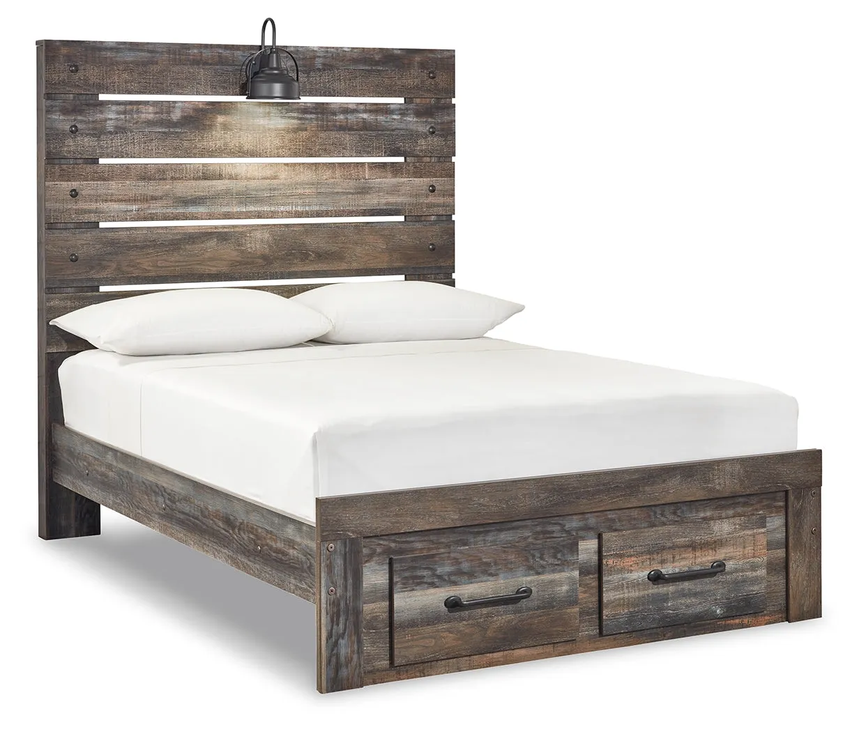 Drystan Full Panel Bed with 2 Storage Drawers with Mirrored Dresser, Chest and Nightstand in Multi