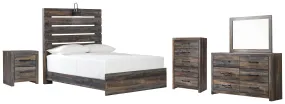 Drystan Full Panel Bed with Mirrored Dresser, Chest and Nightstand in Multi