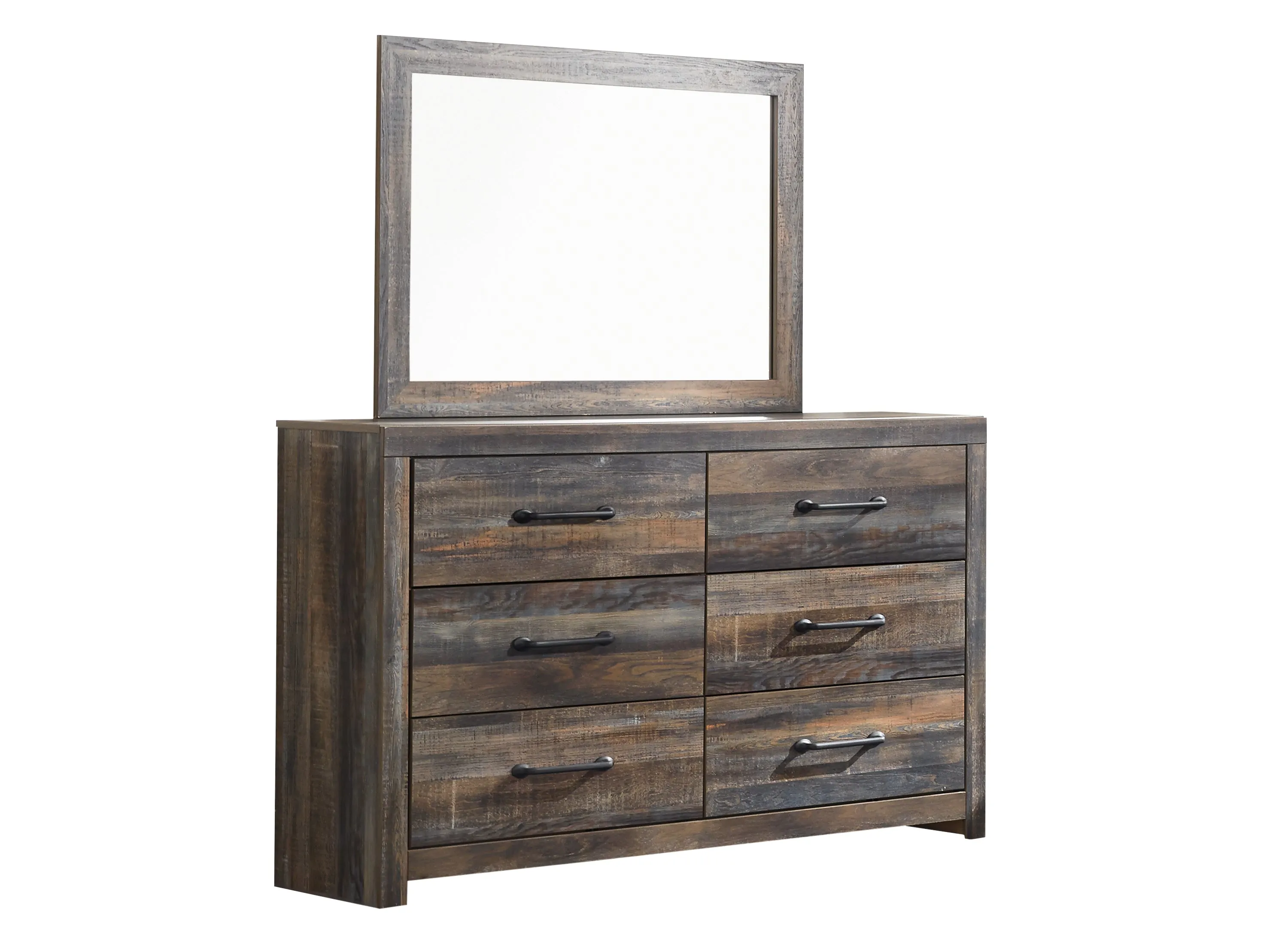 Drystan King Panel Bed with Storage with Mirrored Dresser, Chest and 2 Nightstands in Multi