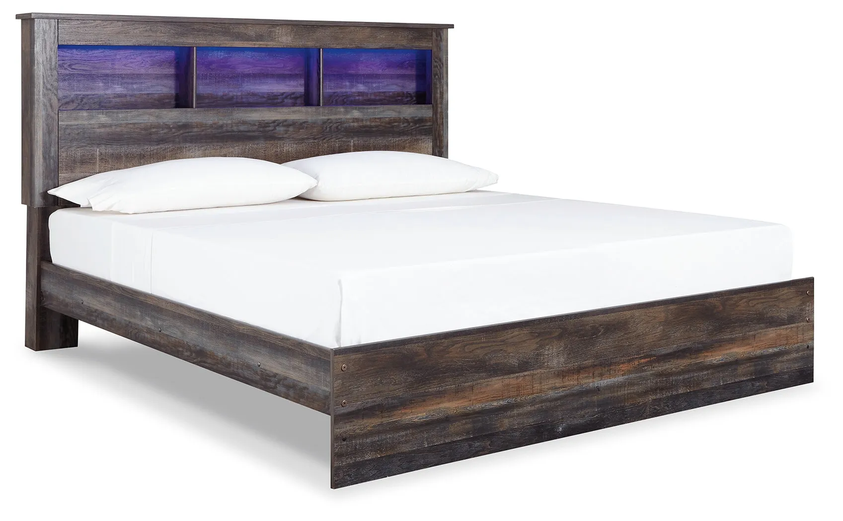 Drystan King Panel Bookcase Bed with Mirrored Dresser, Chest and Nightstand in Multi
