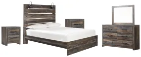 Drystan Queen Panel Bed with Mirrored Dresser and 2 Nightstands in Multi