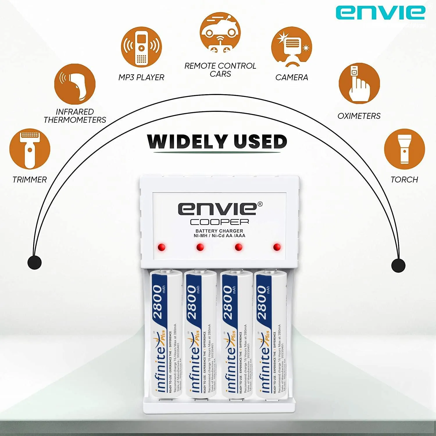 ENVIE (ECR 20 MC 4xAA2800) Standard Rechargeable Battery Charger for AA & AAA Ni-mh/Ni-Cd with 4xAA2800 Rechargeable Batteries
