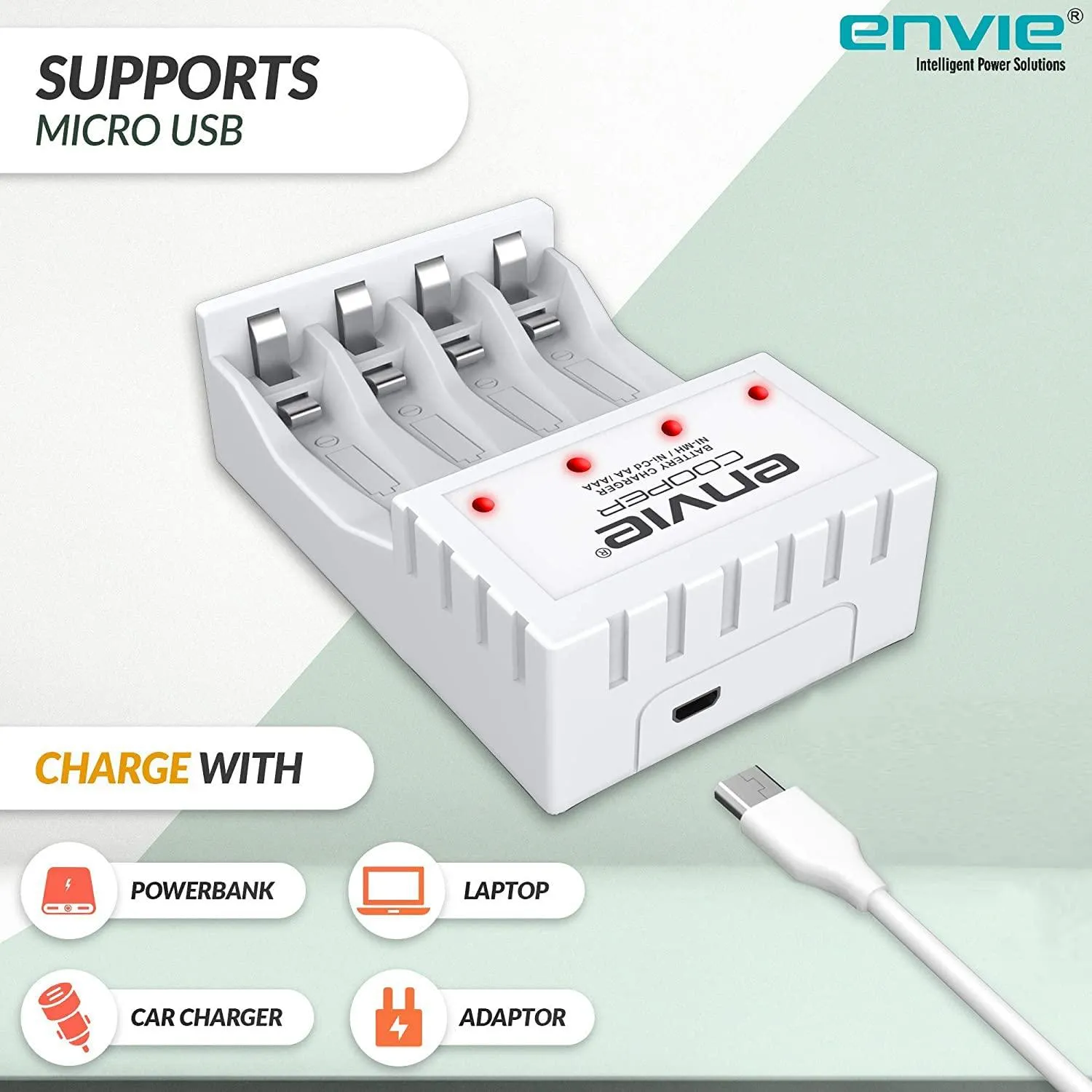 ENVIE (ECR 20 MC 4xAA2800) Standard Rechargeable Battery Charger for AA & AAA Ni-mh/Ni-Cd with 4xAA2800 Rechargeable Batteries