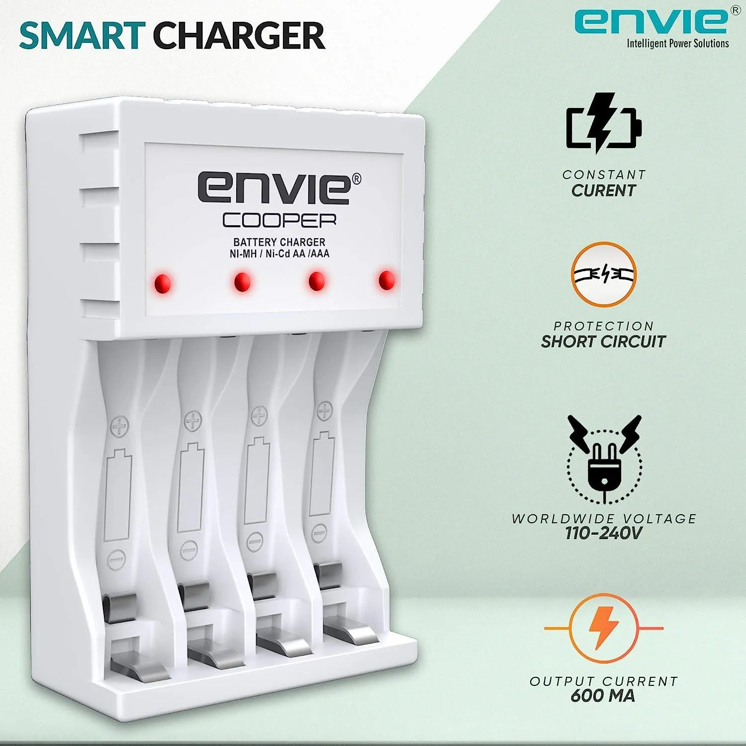 ENVIE (ECR 20 MC 4xAA2800) Standard Rechargeable Battery Charger for AA & AAA Ni-mh/Ni-Cd with 4xAA2800 Rechargeable Batteries
