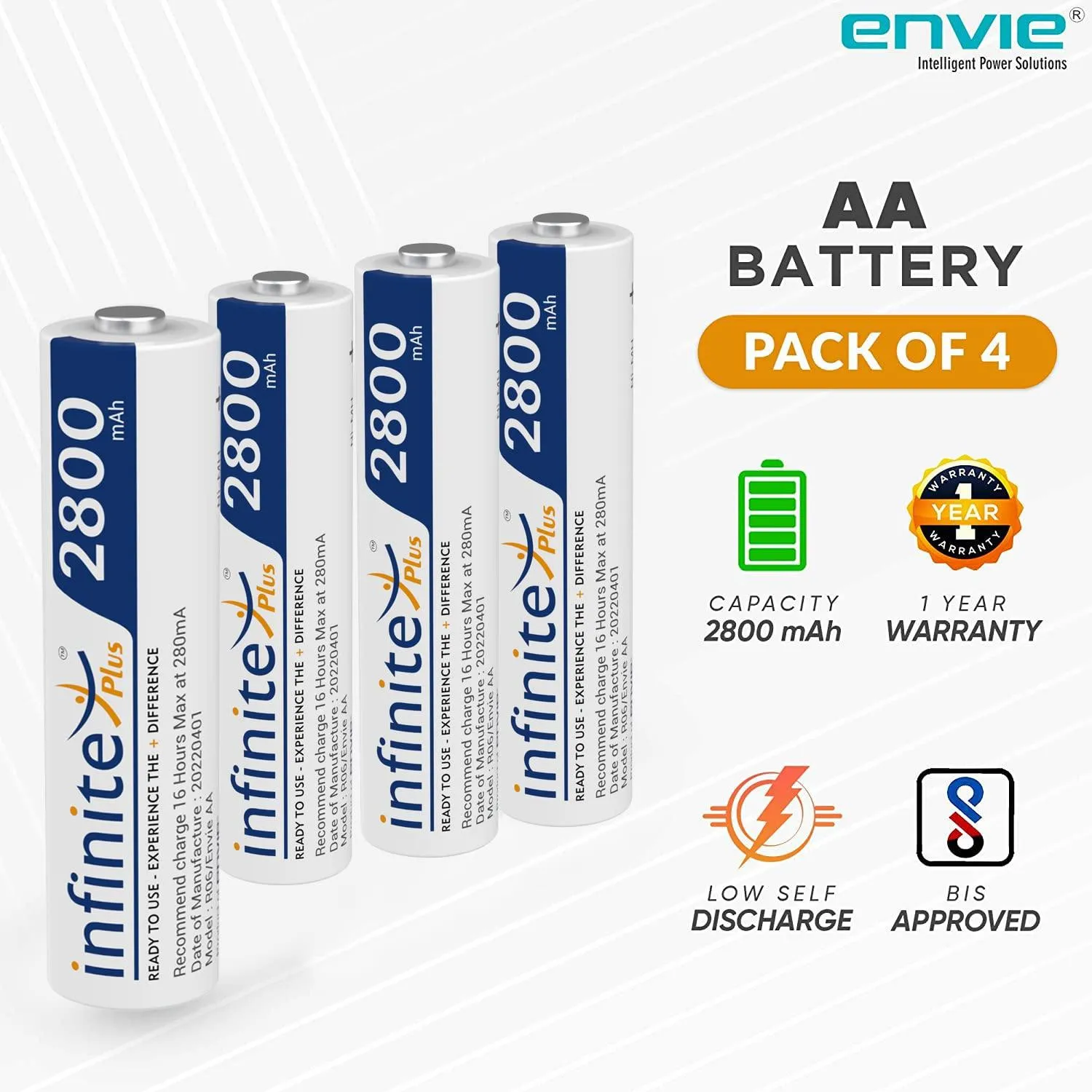 ENVIE (ECR 20 MC 4xAA2800) Standard Rechargeable Battery Charger for AA & AAA Ni-mh/Ni-Cd with 4xAA2800 Rechargeable Batteries