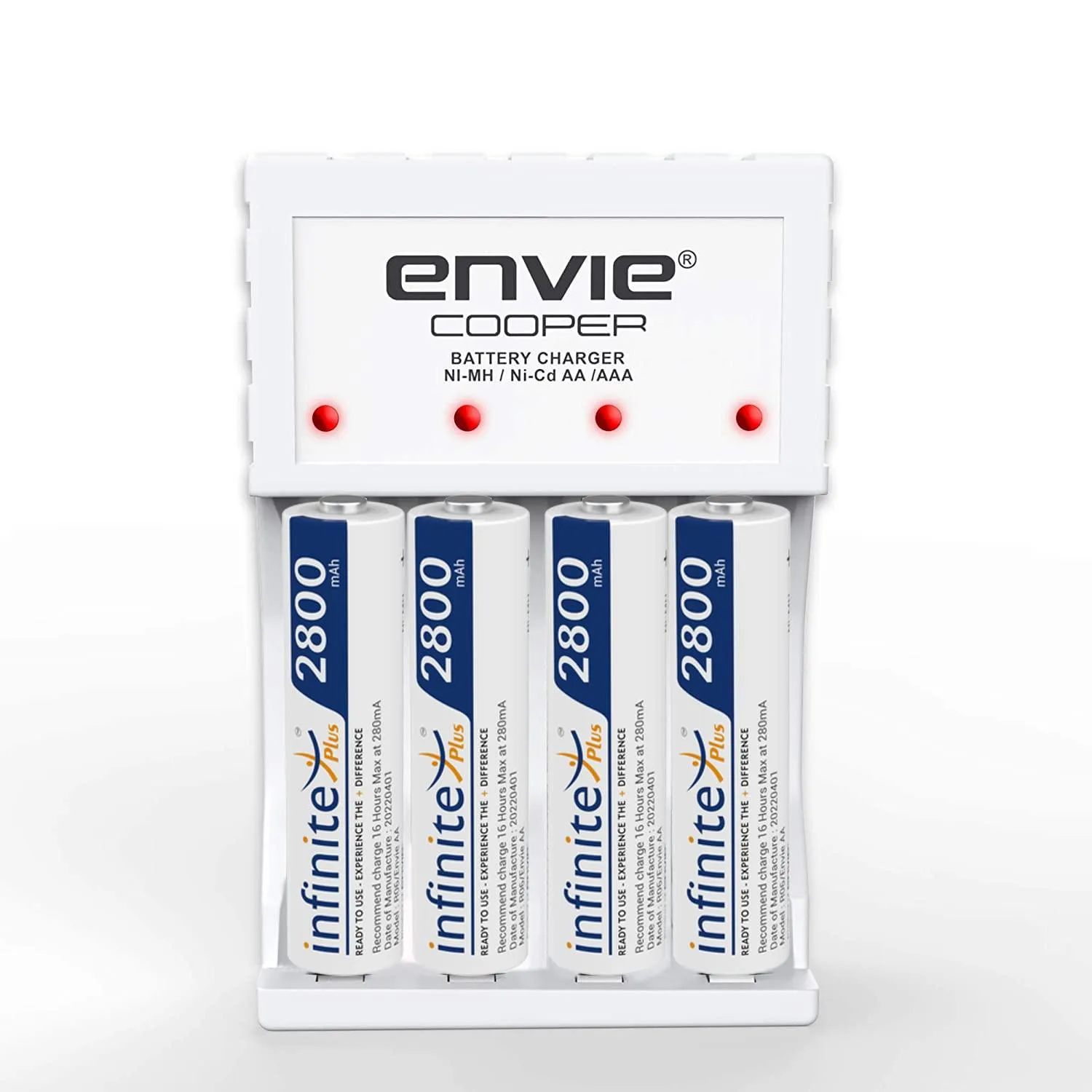 ENVIE (ECR 20 MC 4xAA2800) Standard Rechargeable Battery Charger for AA & AAA Ni-mh/Ni-Cd with 4xAA2800 Rechargeable Batteries