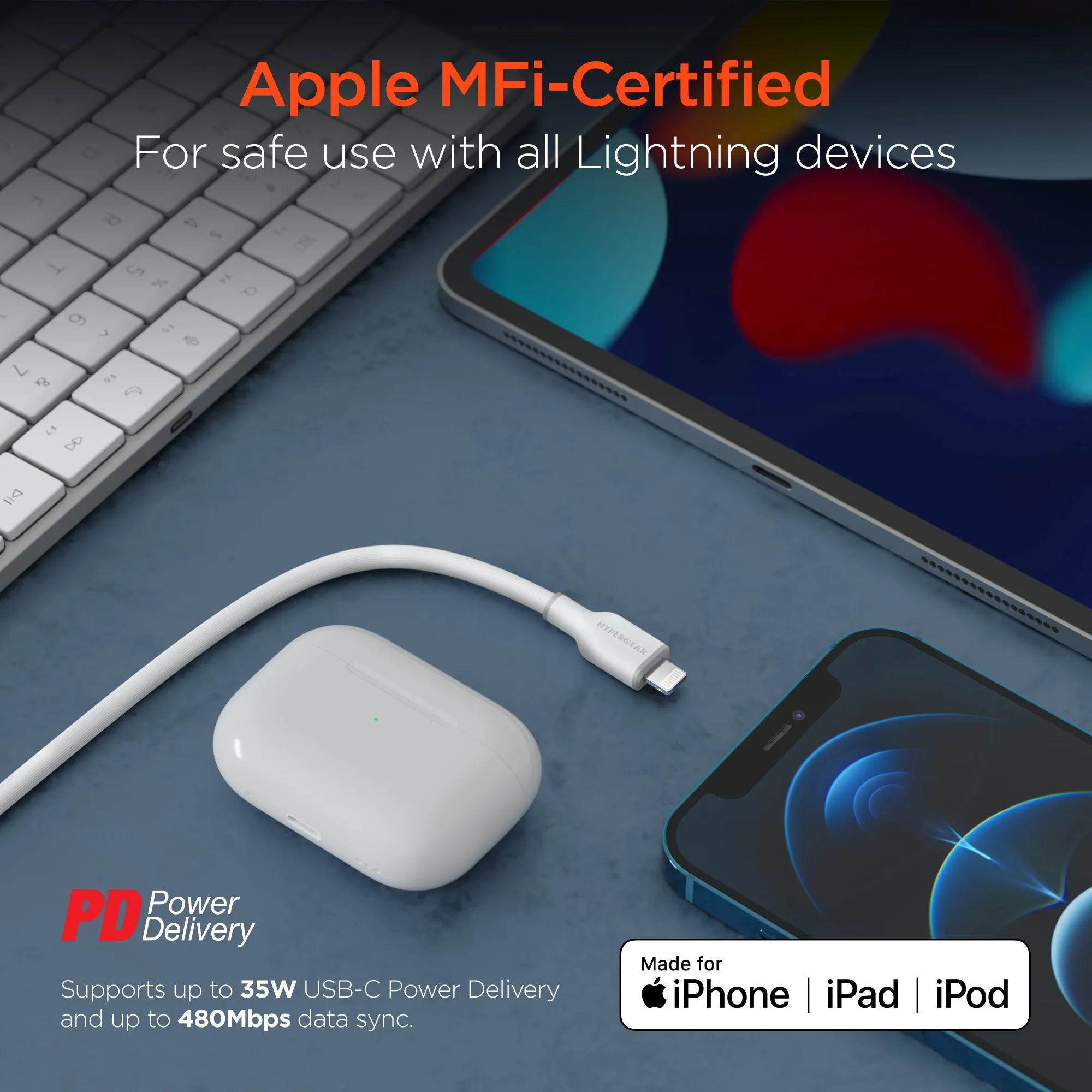 Flexi Pro USB-C to Lightning Soft-Touch Silicone Fast Charge Cable | 10ft | White
