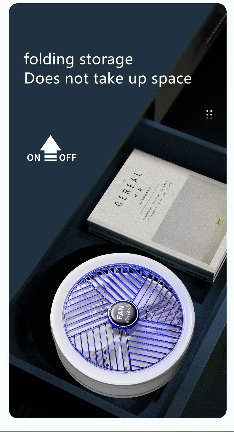 Foldable USB Charging Table Fan | Wall Mounted Ceiling Fan with LED Light | 4 Speed Adjustable Fan