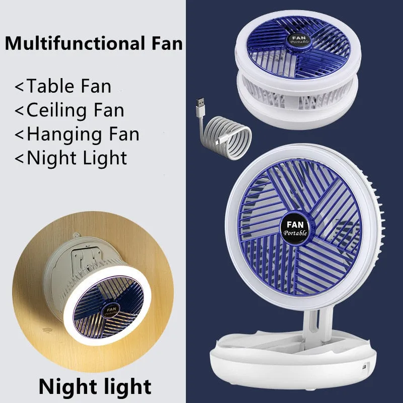 Foldable USB Charging Table Fan | Wall Mounted Ceiling Fan with LED Light | 4 Speed Adjustable Fan