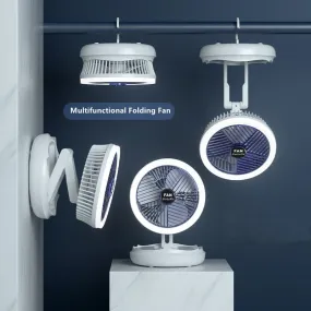 Foldable USB Charging Table Fan | Wall Mounted Ceiling Fan with LED Light | 4 Speed Adjustable Fan