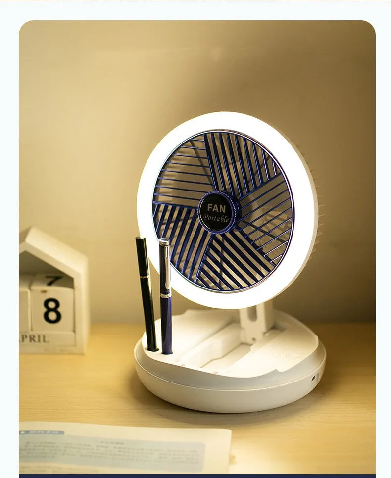 Foldable USB Charging Table Fan | Wall Mounted Ceiling Fan with LED Light | 4 Speed Adjustable Fan
