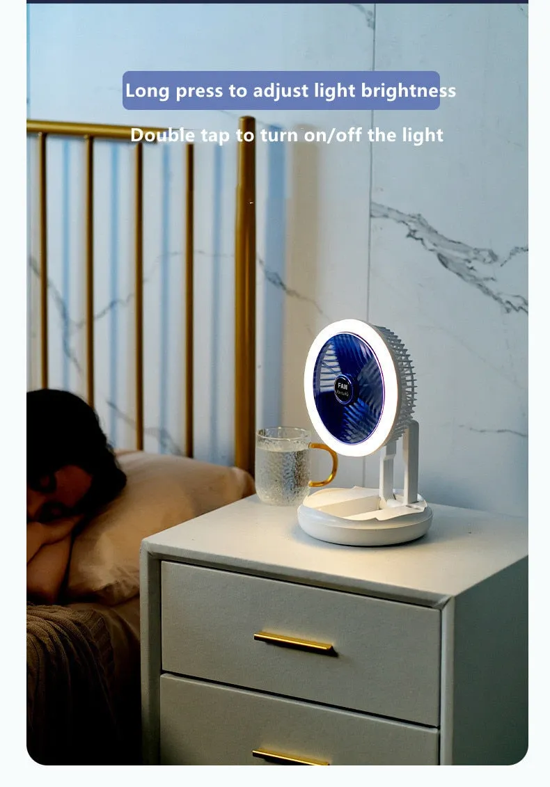 Foldable USB Charging Table Fan | Wall Mounted Ceiling Fan with LED Light | 4 Speed Adjustable Fan