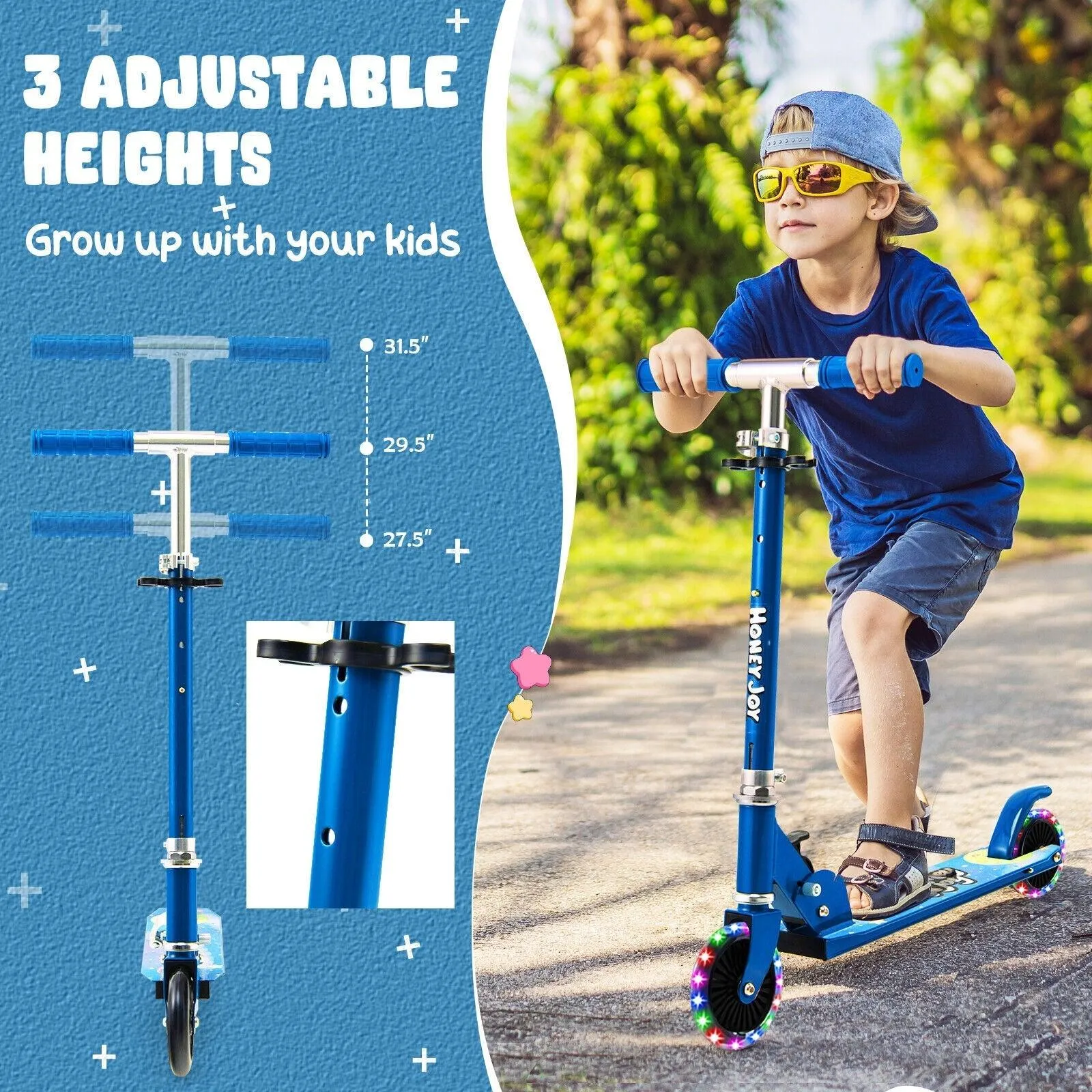 Folding Scooter 32601895 with 2 Flashing Wheels,Adjustable Height Kids Toy Kick
