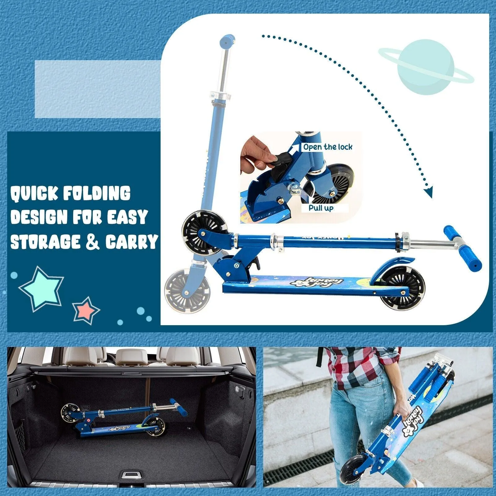 Folding Scooter 32601895 with 2 Flashing Wheels,Adjustable Height Kids Toy Kick