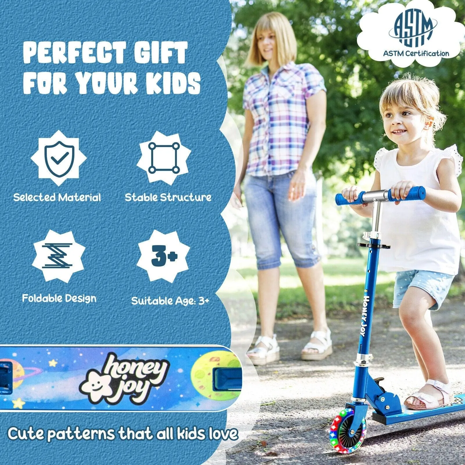 Folding Scooter 32601895 with 2 Flashing Wheels,Adjustable Height Kids Toy Kick
